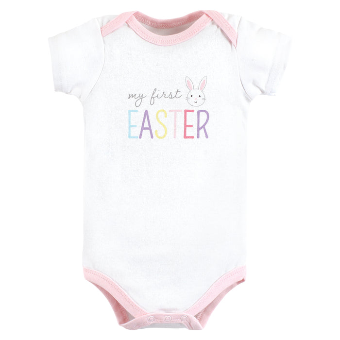 Hudson Baby Cotton Bodysuits, Girl First Valentine Easter 3 Pack