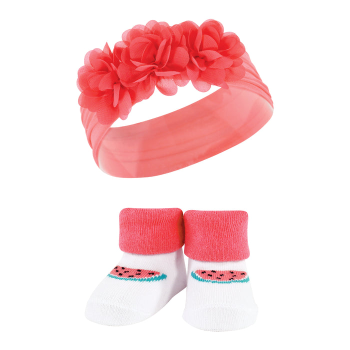 Hudson Baby Headband and Socks Giftset, Teal Coral, One Size