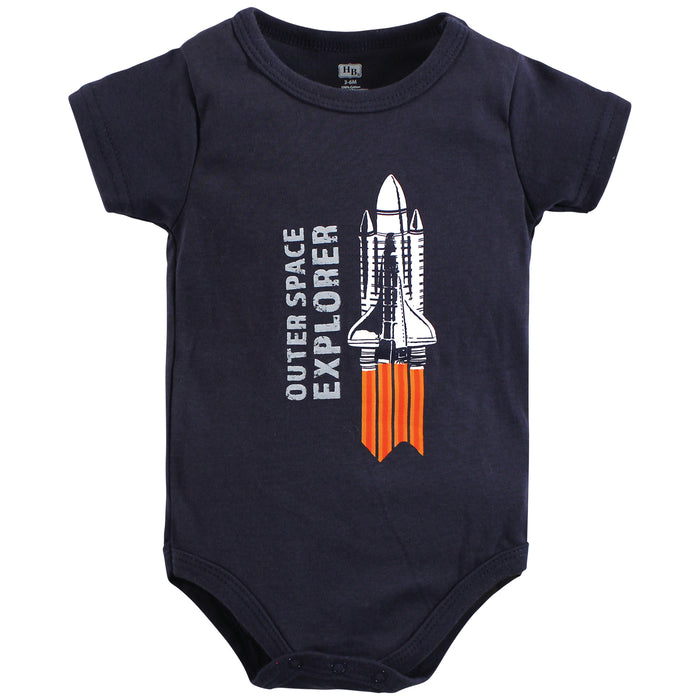 Hudson Baby Infant Boy Cotton Bodysuit, Shorts and Shoe Set, Outer Space