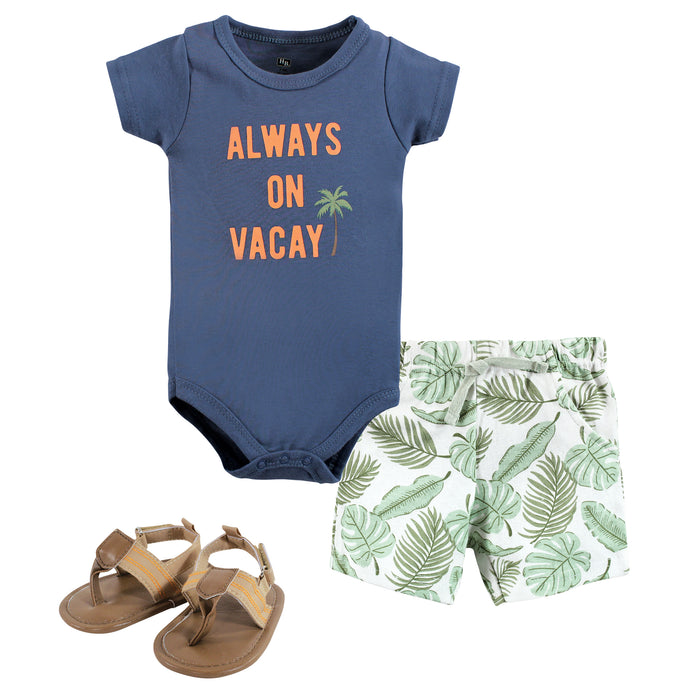 Hudson Baby Infant Boy Cotton Bodysuit, Shorts and Shoe Set, Vacay