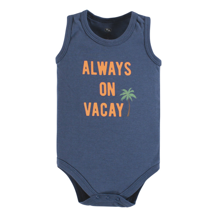 Hudson Baby Infant Boy Cotton Sleeveless Bodysuits, Vacay