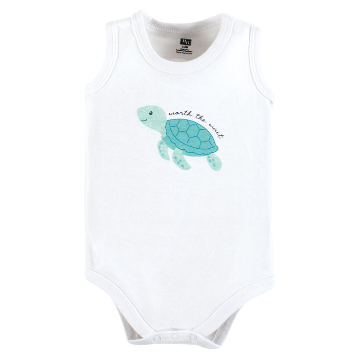 Hudson Baby Infant Boy Cotton Sleeveless Bodysuits, Sea Turtle
