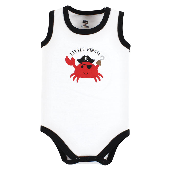 Hudson Baby Infant Boy Cotton Sleeveless Bodysuits, Pirate Shark