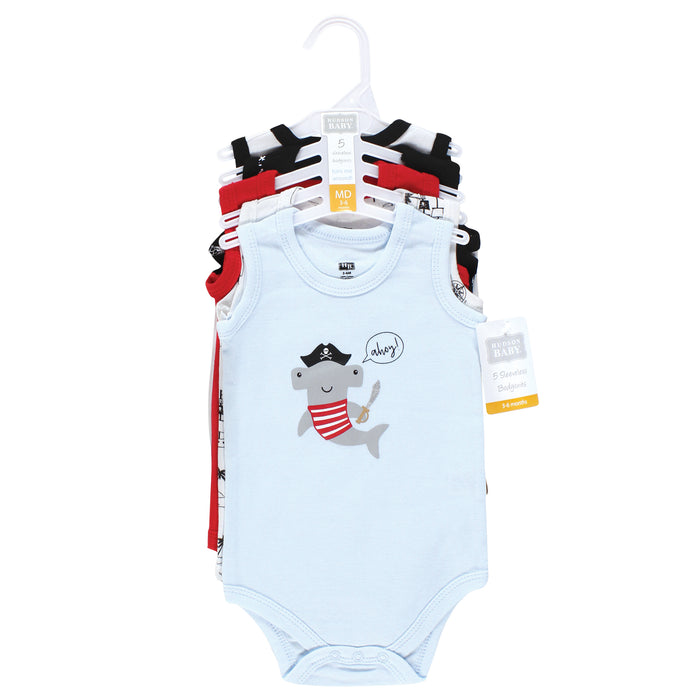 Hudson Baby Infant Boy Cotton Sleeveless Bodysuits, Pirate Shark