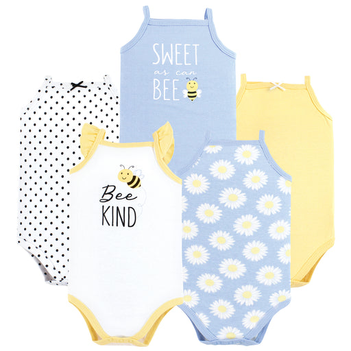 Hudson Baby Infant Girl Cotton Sleeveless Bodysuits, Bee Kind