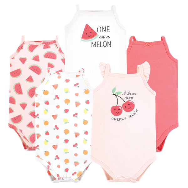 Hudson Baby Infant Girl Cotton Sleeveless Bodysuits, Fruit Salad