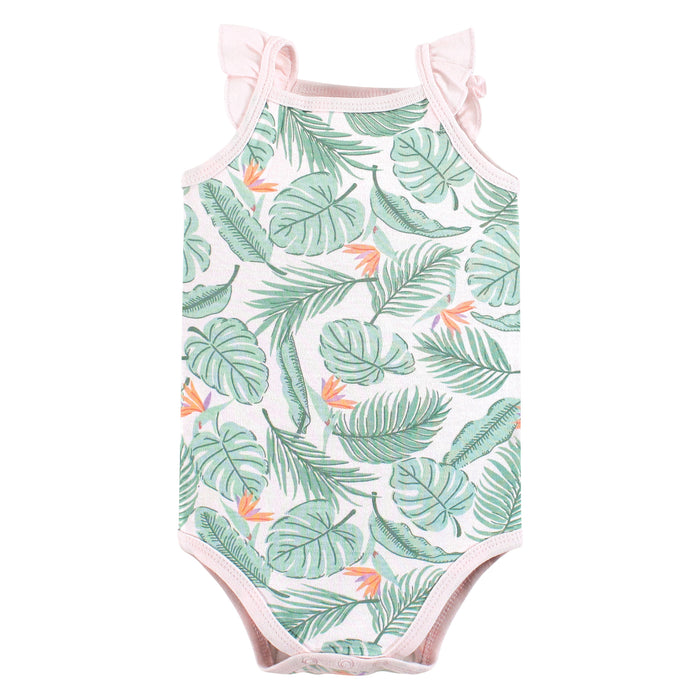 Hudson Baby Infant Girl Cotton Sleeveless Bodysuits, Palm Flamingo