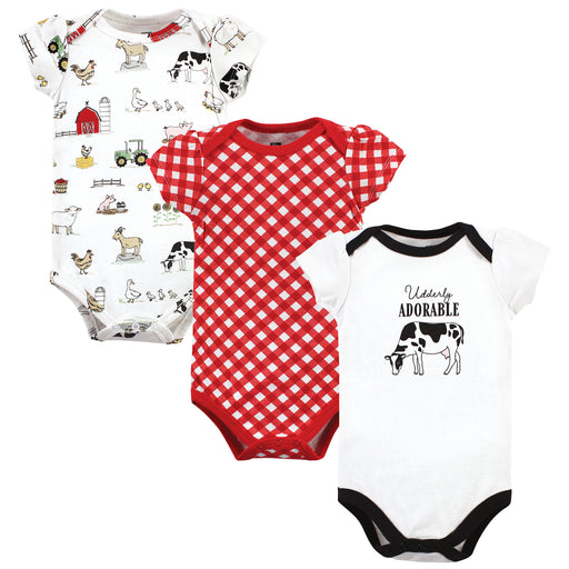 Hudson Baby Infant Girl 3-Pack Cotton Bodysuits, Udderly Adorable