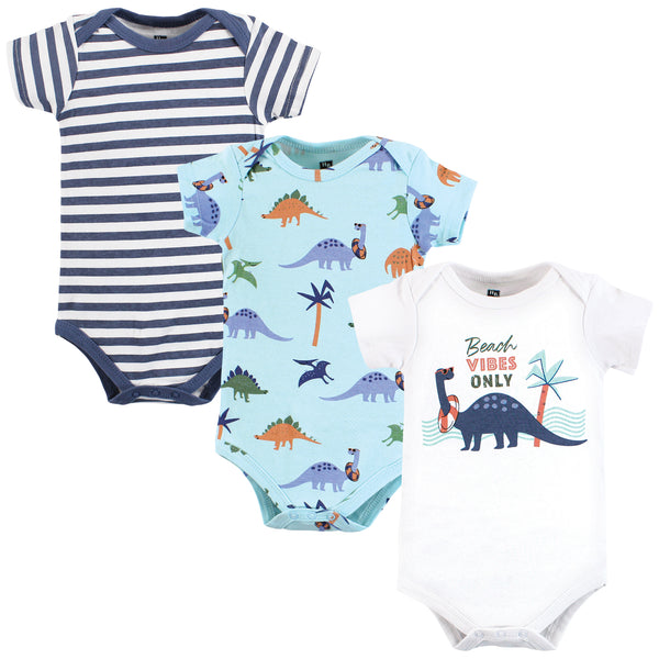 Hudson Baby Cotton 3 Pack Bodysuits, Beach Dino