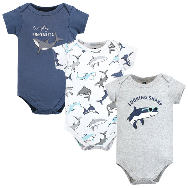 Hudson Baby 3-Pack Cotton Bodysuits, Fintastic