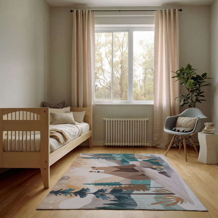 TeepeeJoy Bear Rug for Nursery and Kids Rooms - Bear-y Chill