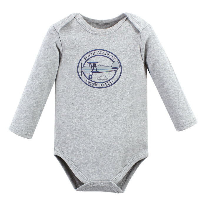 Hudson Baby Infant Boy Cotton Long-Sleeve Bodysuits, Aviation