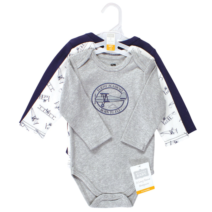 Hudson Baby Infant Boy Cotton Long-Sleeve Bodysuits, Aviation