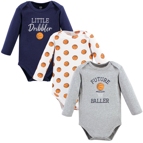 Hudson Baby Infant Boy Cotton Long-Sleeve Bodysuits, Basketball