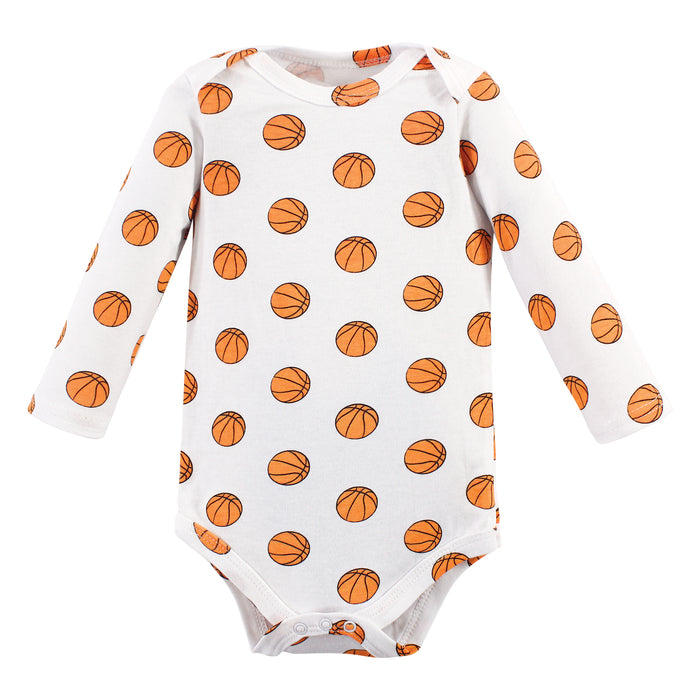 Hudson Baby Infant Boy Cotton Long-Sleeve Bodysuits, Basketball