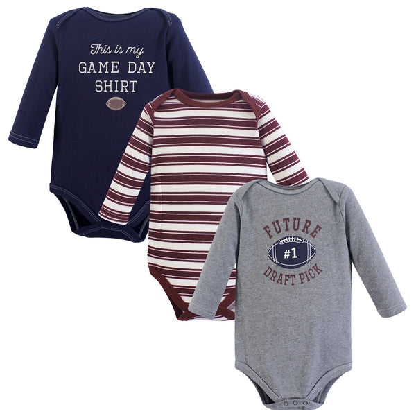 Hudson Baby Infant Boy Cotton Long-Sleeve Bodysuits, Football