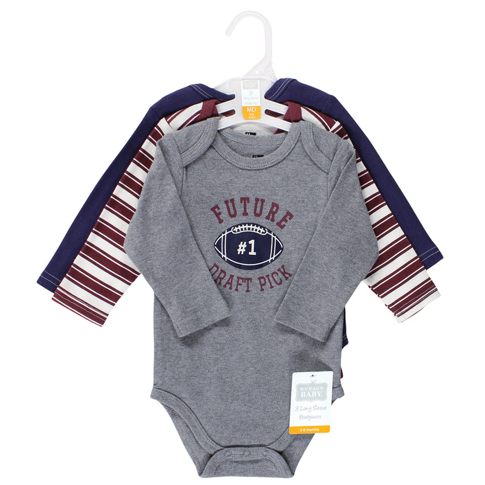 Hudson Baby Infant Boy Cotton Long-Sleeve Bodysuits, Football