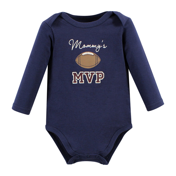 Hudson Baby Infant Boy Cotton Long-Sleeve Bodysuits, Football MVP