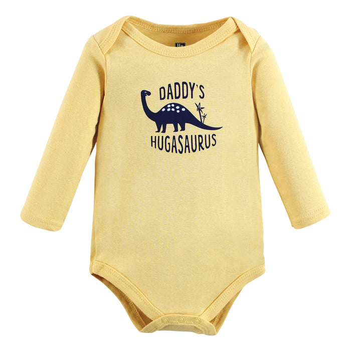 Hudson Baby Infant Boy Cotton Long-Sleeve Bodysuits, Hugasaurus 3-Pack
