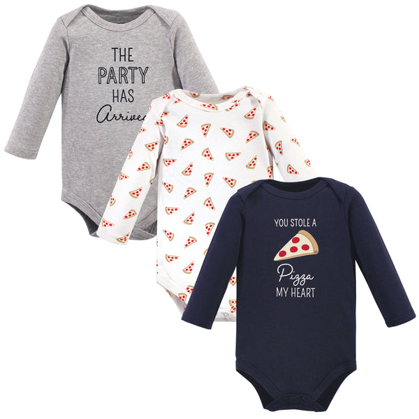 Hudson Baby Infant Boy Cotton Long-Sleeve Bodysuits, Pizza