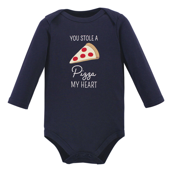Hudson Baby Infant Boy Cotton Long-Sleeve Bodysuits, Pizza