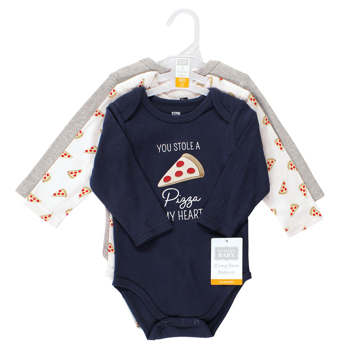 Hudson Baby Infant Boy Cotton Long-Sleeve Bodysuits, Pizza