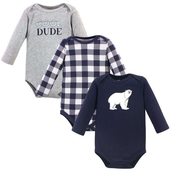 Hudson Baby Infant Boy Cotton Long-Sleeve Bodysuits, Polar Bear