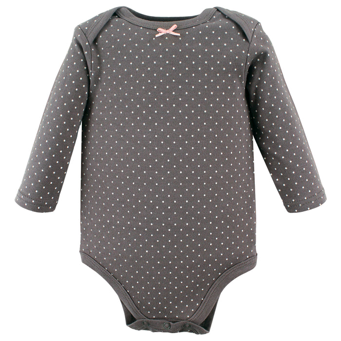 Hudson Baby Infant Girl Cotton Long-Sleeve Bodysuits, Basic Pink Floral