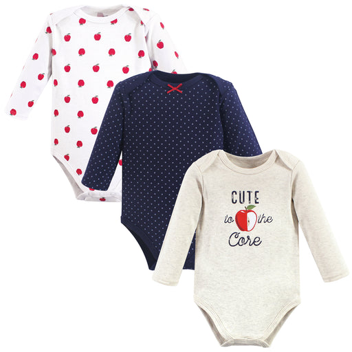Hudson Baby Infant Girl Cotton Long-Sleeve Bodysuits, Apple