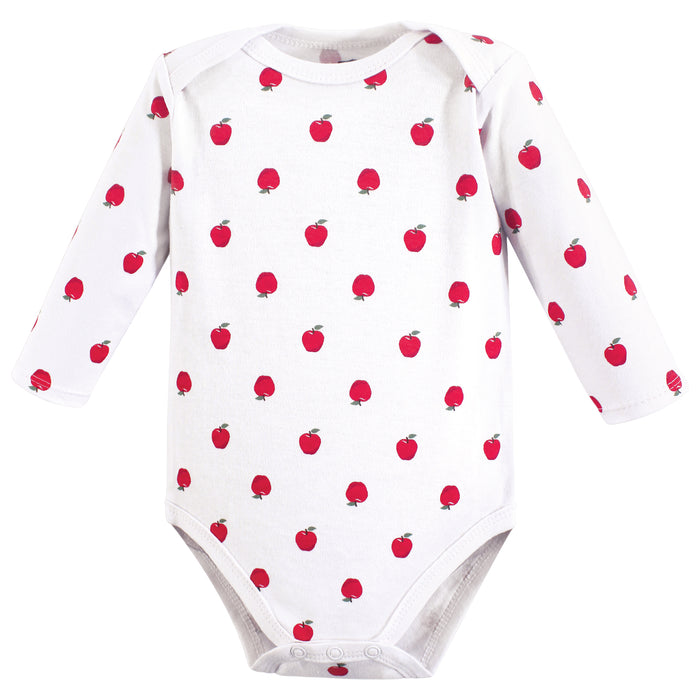Hudson Baby Infant Girl Cotton Long-Sleeve Bodysuits, Apple