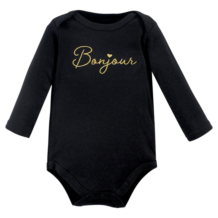 Hudson Baby Infant Girl Cotton Long-Sleeve Bodysuits, Bonjour Dachshund