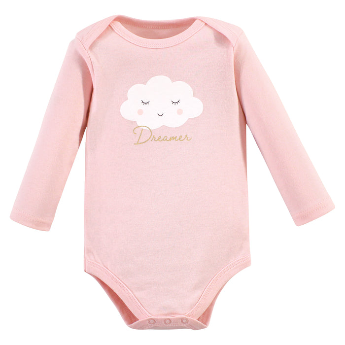 Hudson Baby Infant Girl Cotton Long-Sleeve Bodysuits, Dreamer