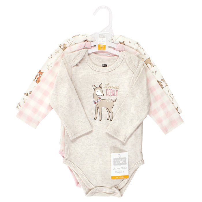 Hudson Baby Infant Girl Cotton Long-Sleeve Bodysuits, Enchanted Forest