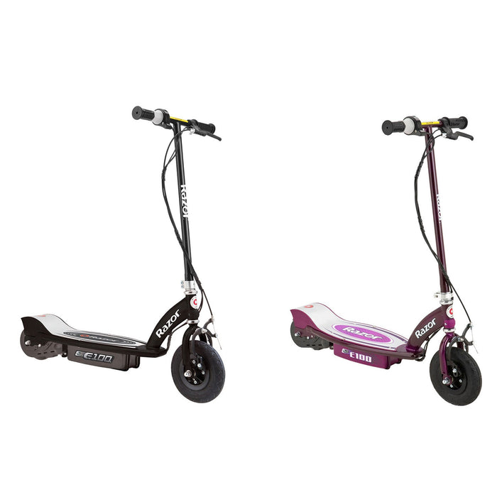 Razor E100 Kids 24 Volt Motorized Electric Powered Scooters, Black & Purple