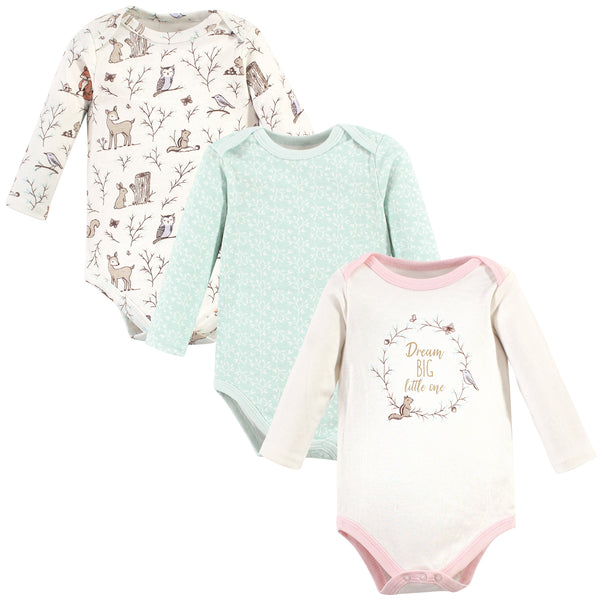 Hudson Baby Infant Girl Cotton Long-Sleeve Bodysuits, Enchanted Forest Dream