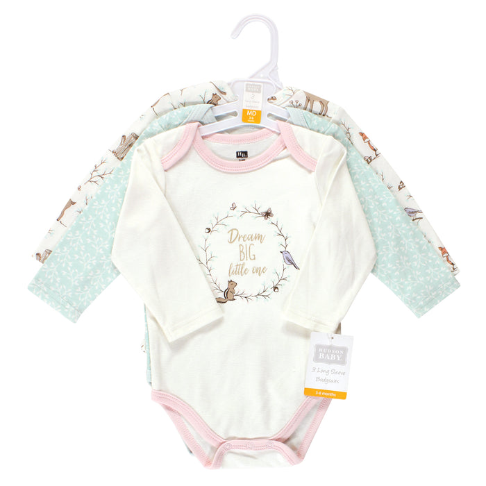 Hudson Baby Infant Girl Cotton Long-Sleeve Bodysuits, Enchanted Forest Dream