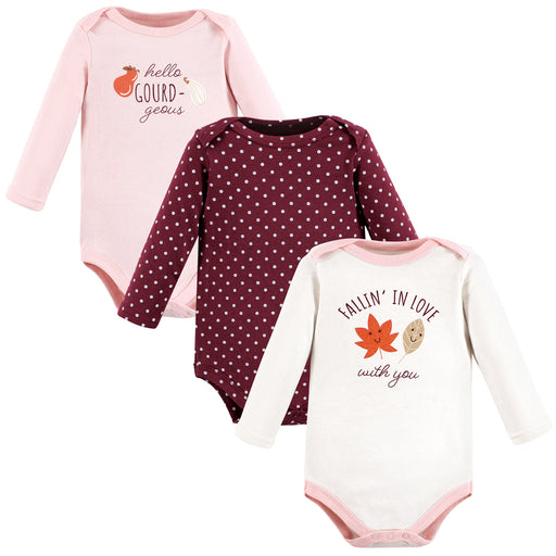 Hudson Baby Infant Girl Cotton Long-Sleeve Bodysuits, Fall 3-Pack