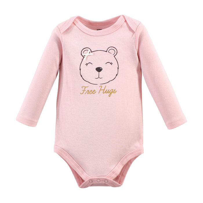 Hudson Baby Infant Girl Cotton Long-Sleeve Bodysuits, Girl Baby Bear
