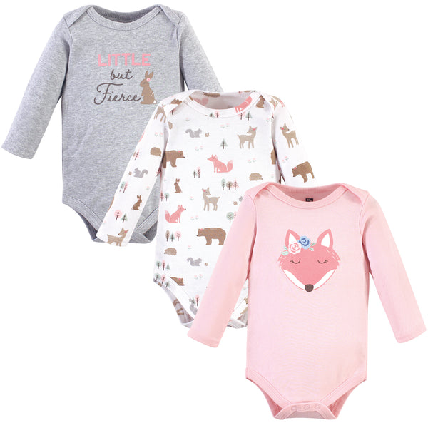 Hudson Baby Infant Girl Cotton Long-Sleeve Bodysuits, Girl Fox