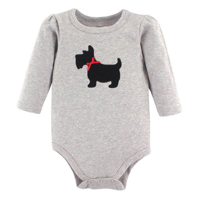 Hudson Baby Infant Girl Cotton Long-Sleeve Bodysuits, Scottie Dog