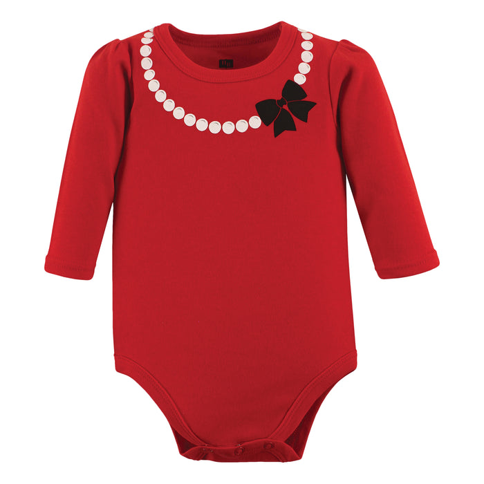 Hudson Baby Infant Girl Cotton Long-Sleeve Bodysuits, Scottie Dog