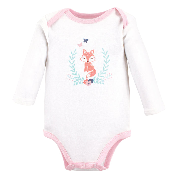 Hudson Baby Infant Girl Cotton Long-Sleeve Bodysuits, Woodland Fox