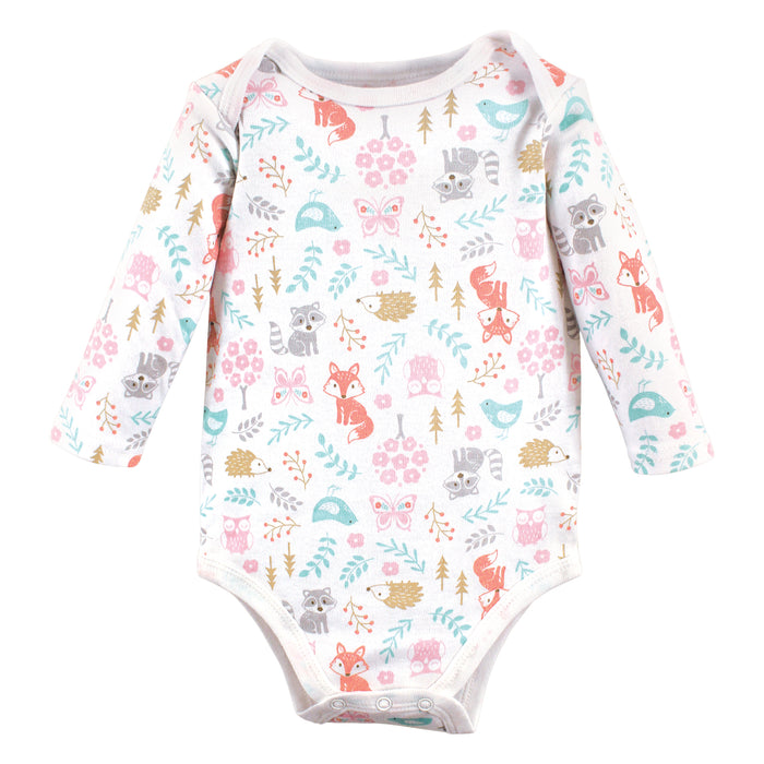 Hudson Baby Infant Girl Cotton Long-Sleeve Bodysuits, Woodland Fox
