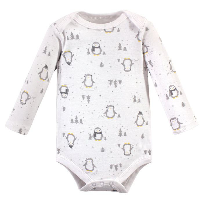 Hudson Baby Cotton Long-Sleeve Bodysuits, Gray Penguin 3-Pack