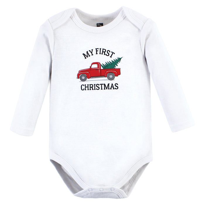 Hudson Baby 3-Pack Cotton Long-Sleeve Bodysuits, Christmas Tree