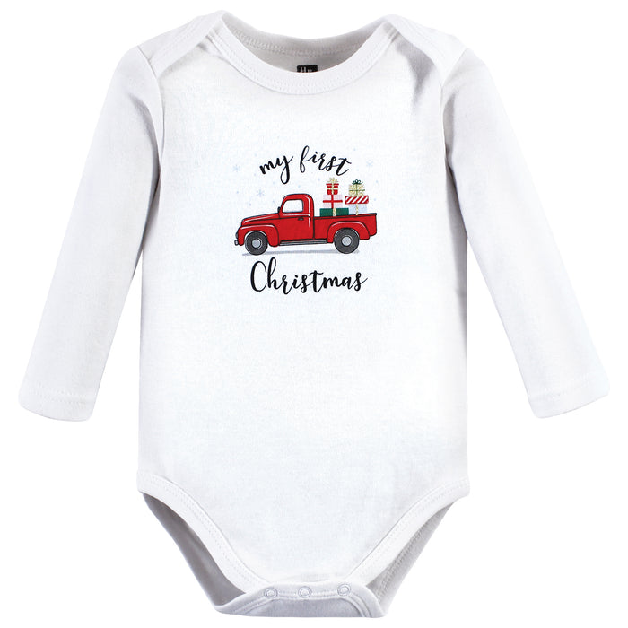 Hudson Baby Infant Girls Cotton Long-Sleeve Bodysuits, Christmas Gift 3-Pack