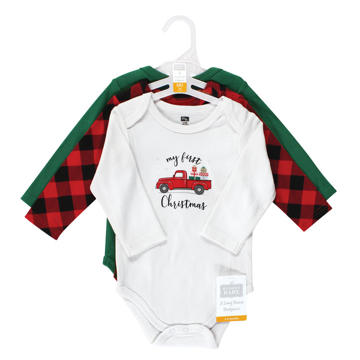 Hudson Baby Infant Girls Cotton Long-Sleeve Bodysuits, Christmas Gift 3-Pack