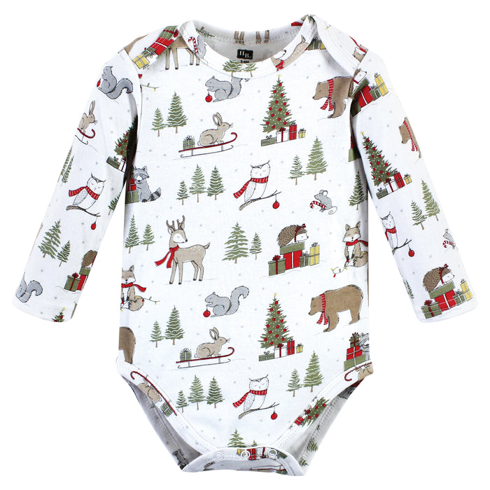 Hudson Baby 3-Pack Cotton Long-Sleeve Bodysuits, Christmas Forest