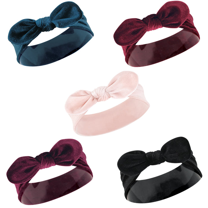 Hudson Baby Infant Girl Cotton and Synthetic Headbands Bundle Set, Velvet Knot