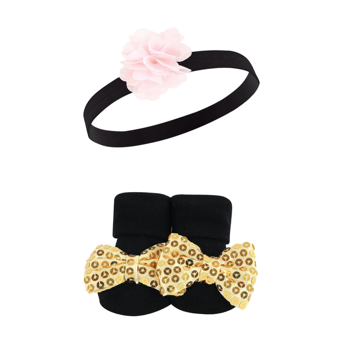 Hudson Baby Infant Girls Headband and Socks Giftset, Gold Sequin